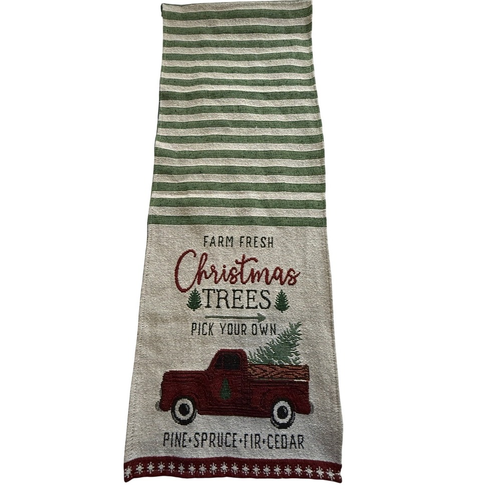 Mainstream International Christmas Tree Farm Table Runner Red Truck Woven 13x72
